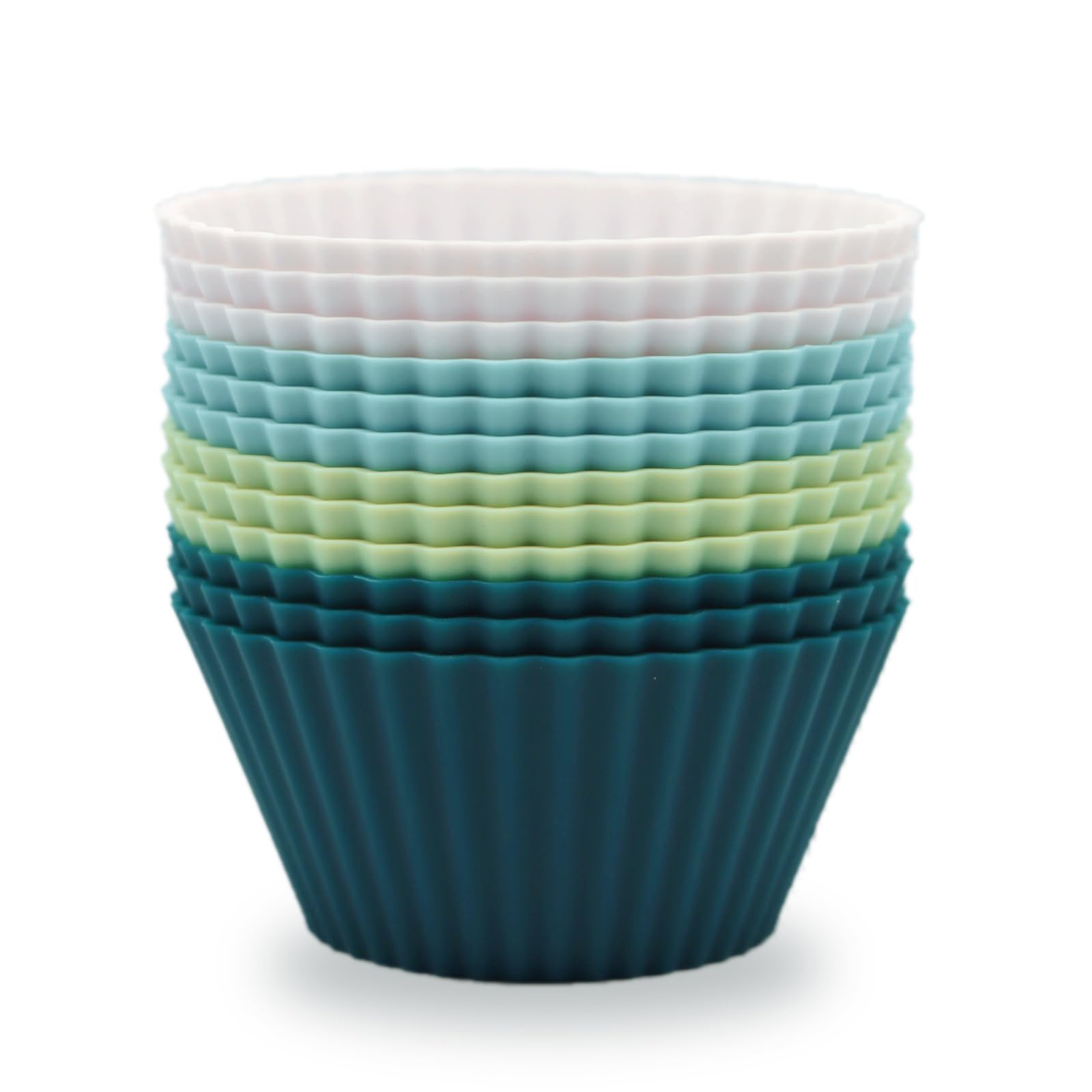 Silicone Baking Muffin Cups 12 Pack, Reusable Cupcake Liners Cake Molds, BPA Free, Dishwasher Safe(White, Green, Navy, Dusty Blue)