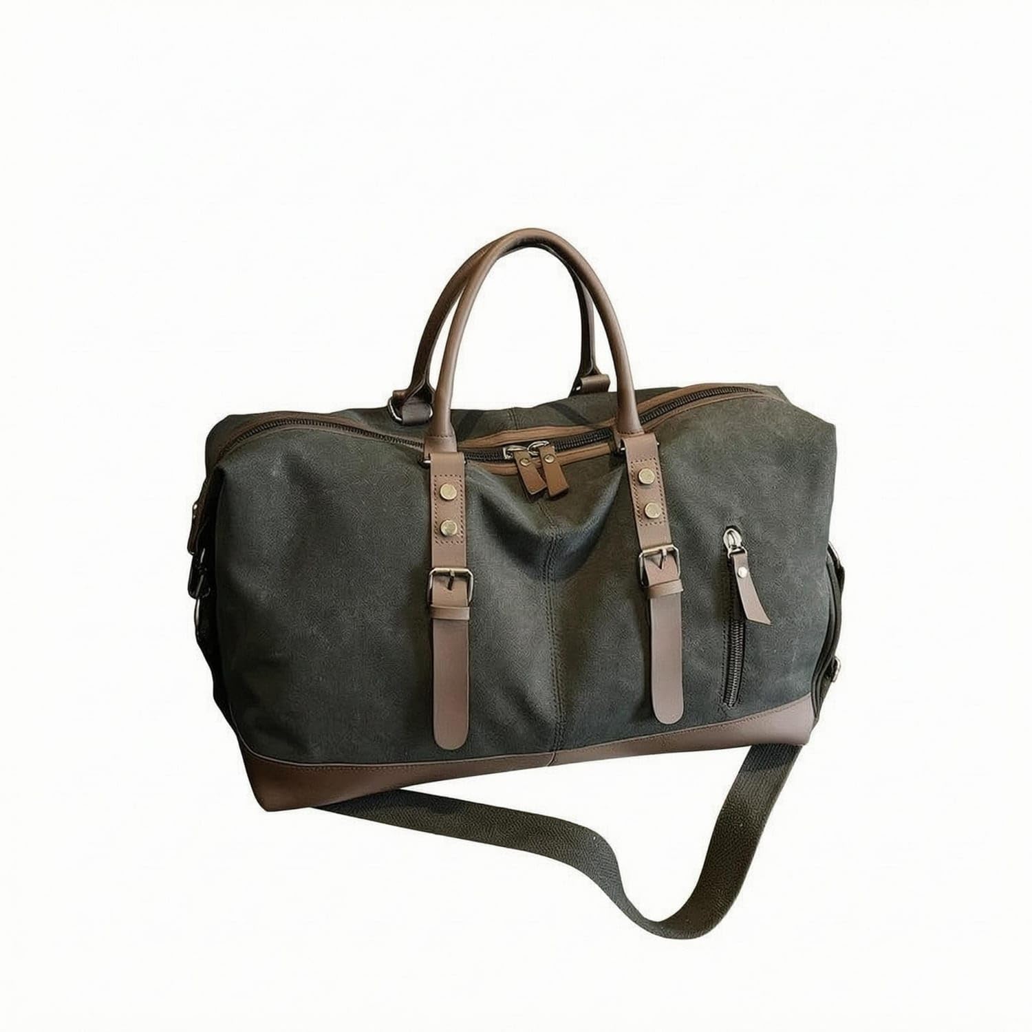 URJIX™ Top Zipper Closure Canvas Duffel Bag Brown Black | Carry Options Storage Practical Size Canvas Black-image-16