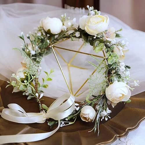 Miniatura 6 de DreamLily Corona de flores de camelias para niñas, diadema floral para el cabello, corona para el pelo, pieza floral para el cabello para