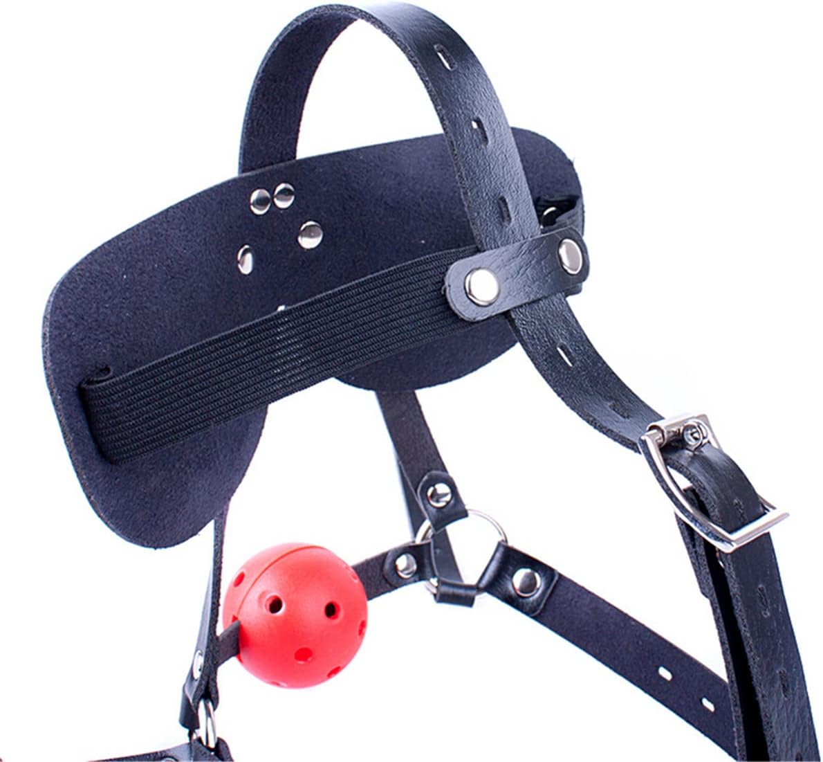 Leather Restraint Blindfold Harness with Breathable Holes Mouth Ball Gag SM Bondage Gag Sex Toys for Couple