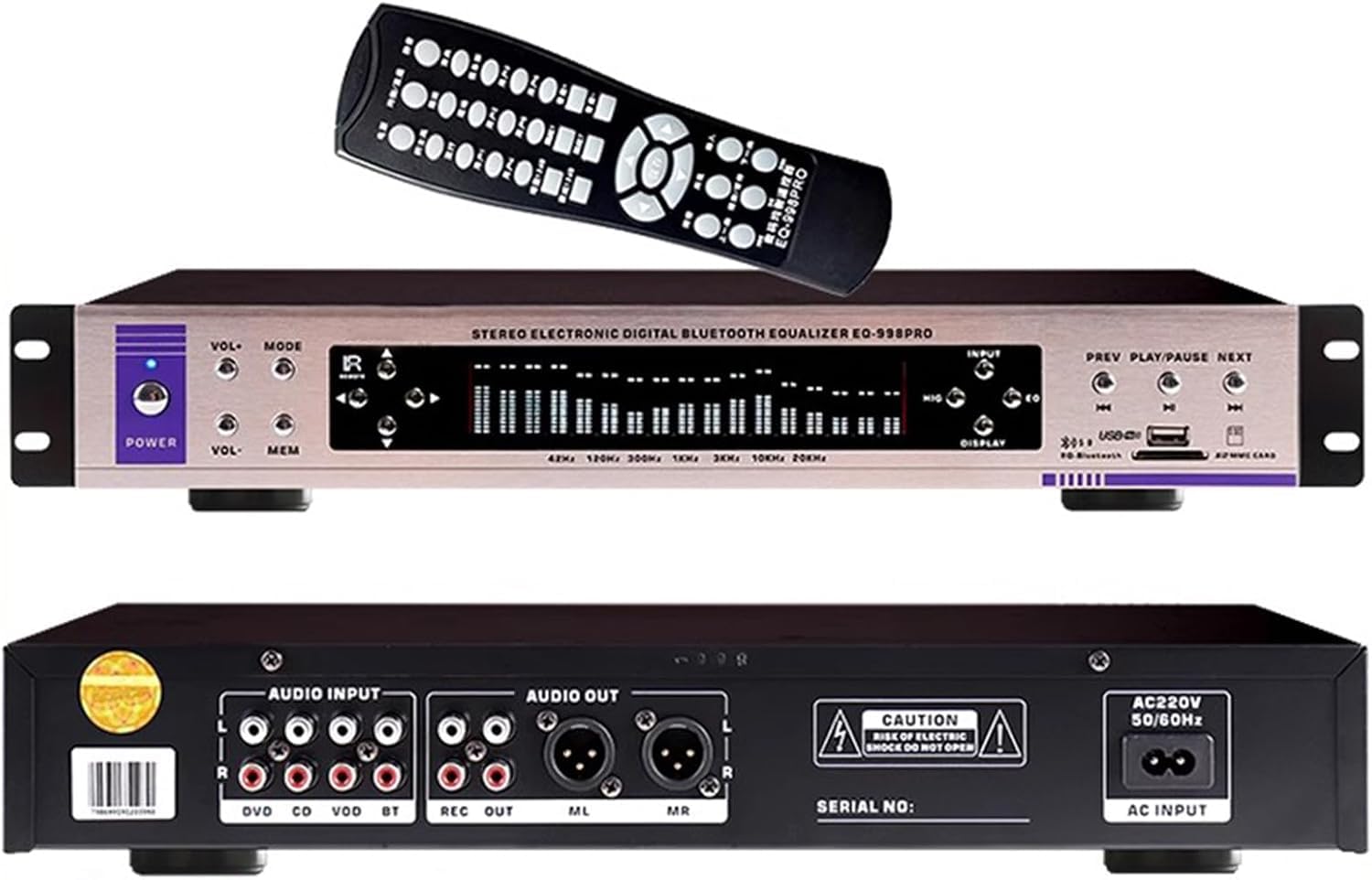 Ecualizador De Audio Hi-fi, Ecualizador Gráfico Digital, Pantalla De Espectro Musical De 32 Segmentos, con Bluetooth, Control De Volumen, Control Remoto, 12 Patrones Rítmicos, A