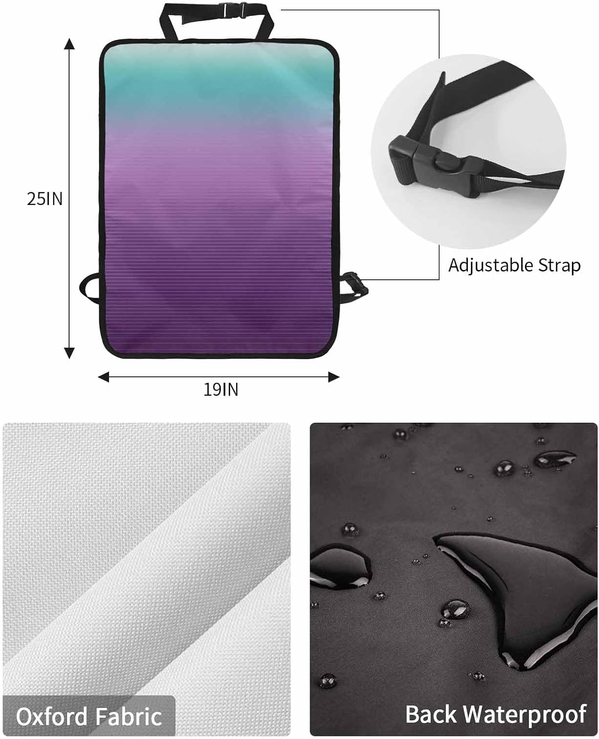 Car Seat Protector, 2 Pack Kick Mats Back Seat Protector Turquoise Purple Stripe Gradient Waterproof Backseat Cover for Kids Universal Fit Automotive Interior Protectors