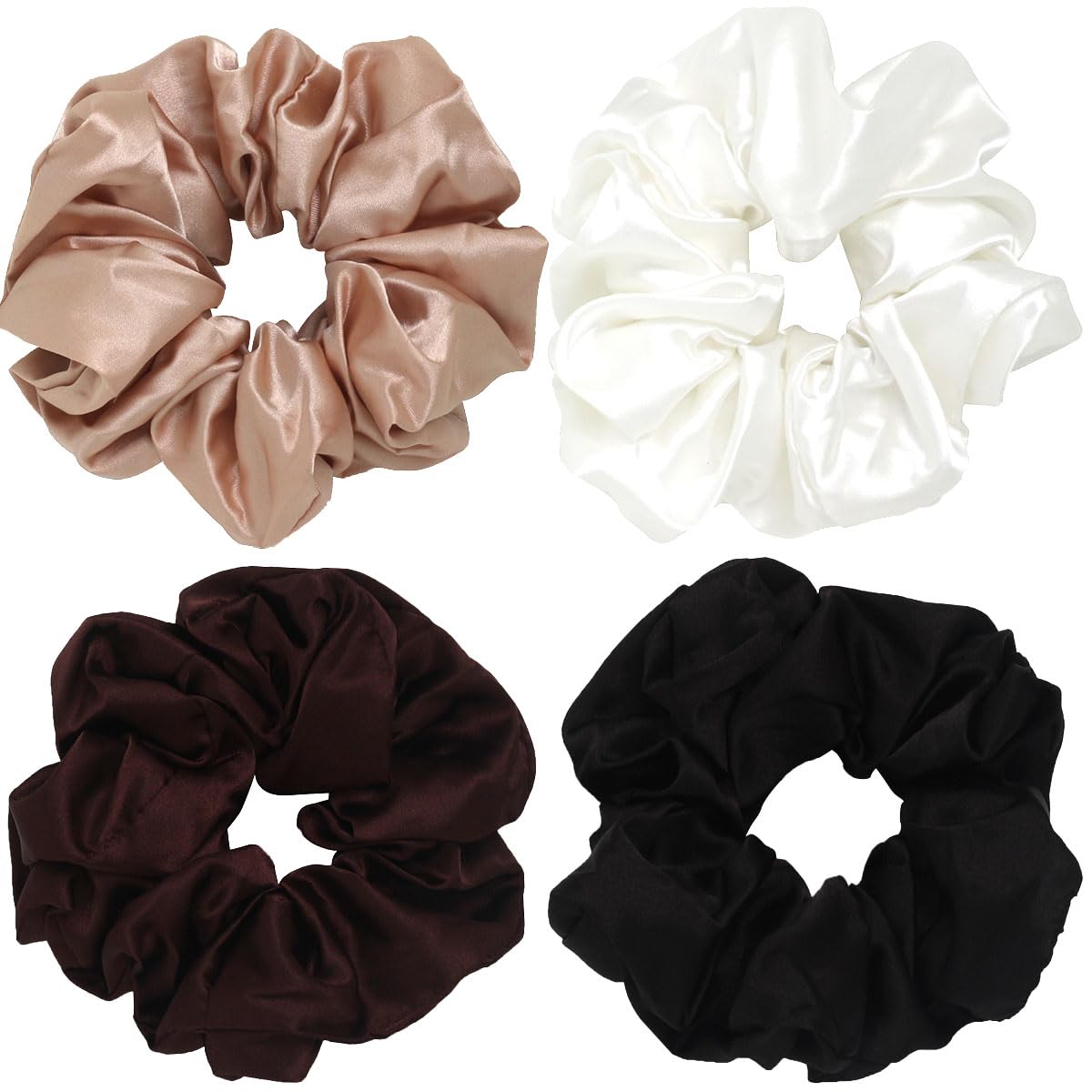 4 Pack Large Satin Scrunchies for Women Thick Hair, Oversized Scrunchy Extra Big Ponytail Holders Hair Accessories
