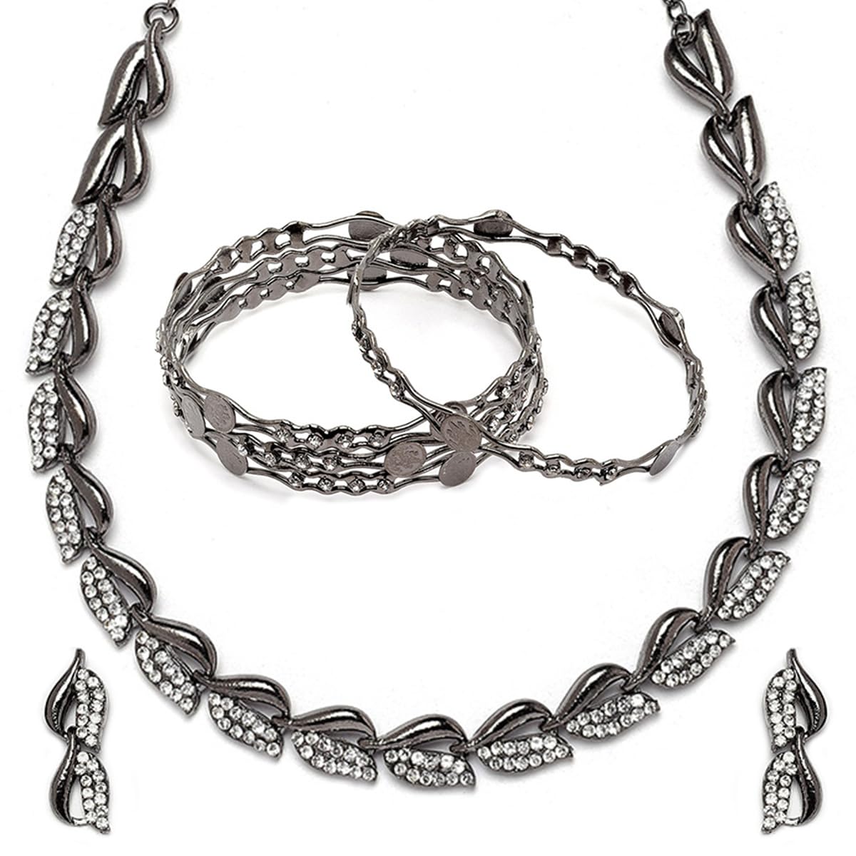 See full amazon price history chart for ZENEME Silver-Plated Black Toned American Diamond studded Leaf Shaped Necklace with Earrings & Bangles Jewellery Set for Girls and Women (Silver-Black, 2.4) ZENEME Silver-Plated Black Toned American Diamond studded Leaf Shaped Necklace with Earrings & Bangles Jewellery Set for Girls and Women (Silver-Black, 2.4) (B0C1VD8QS8) Amazon Price History, Amazon Price Tracker
