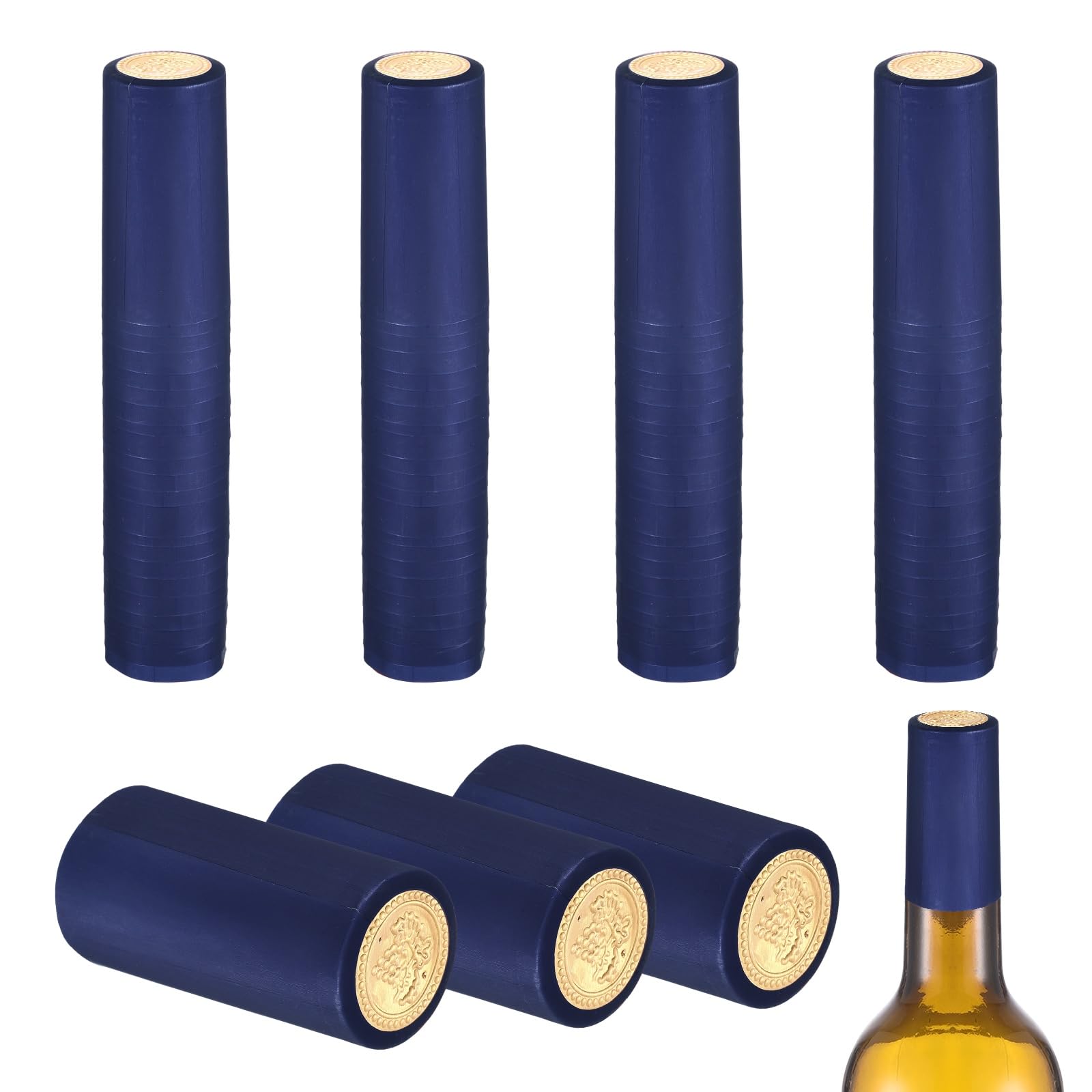 sourcing map 110Pcs PVC Heat Shrink Capsules, 30mm x 60mm Wine Bottle Capsules Shrink Wrap Sleeves Bottle Corks Caps for Wine Making Cellars and Home Kitchen, Gold Grape/Blue