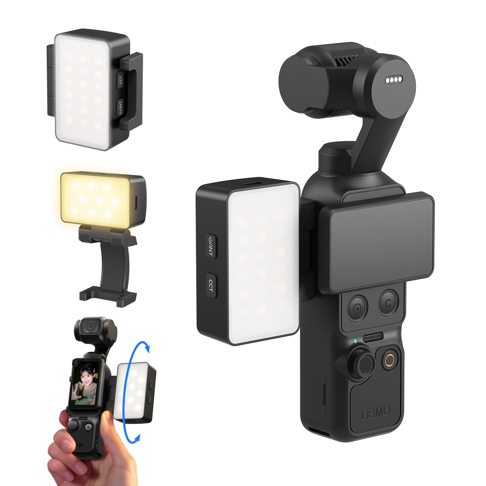 SMALLRIG Bi-Color LED-Videoleuchte für DJI Osmo Pocket 4/3, Mini-Videoleuchte 650mAh Akku, CCT-Modus 2700K-6500K, 360°-Einstellungen, für Selfie-Vlog-Aufnahmen, Content-Ersteller Fotografen - 5733
