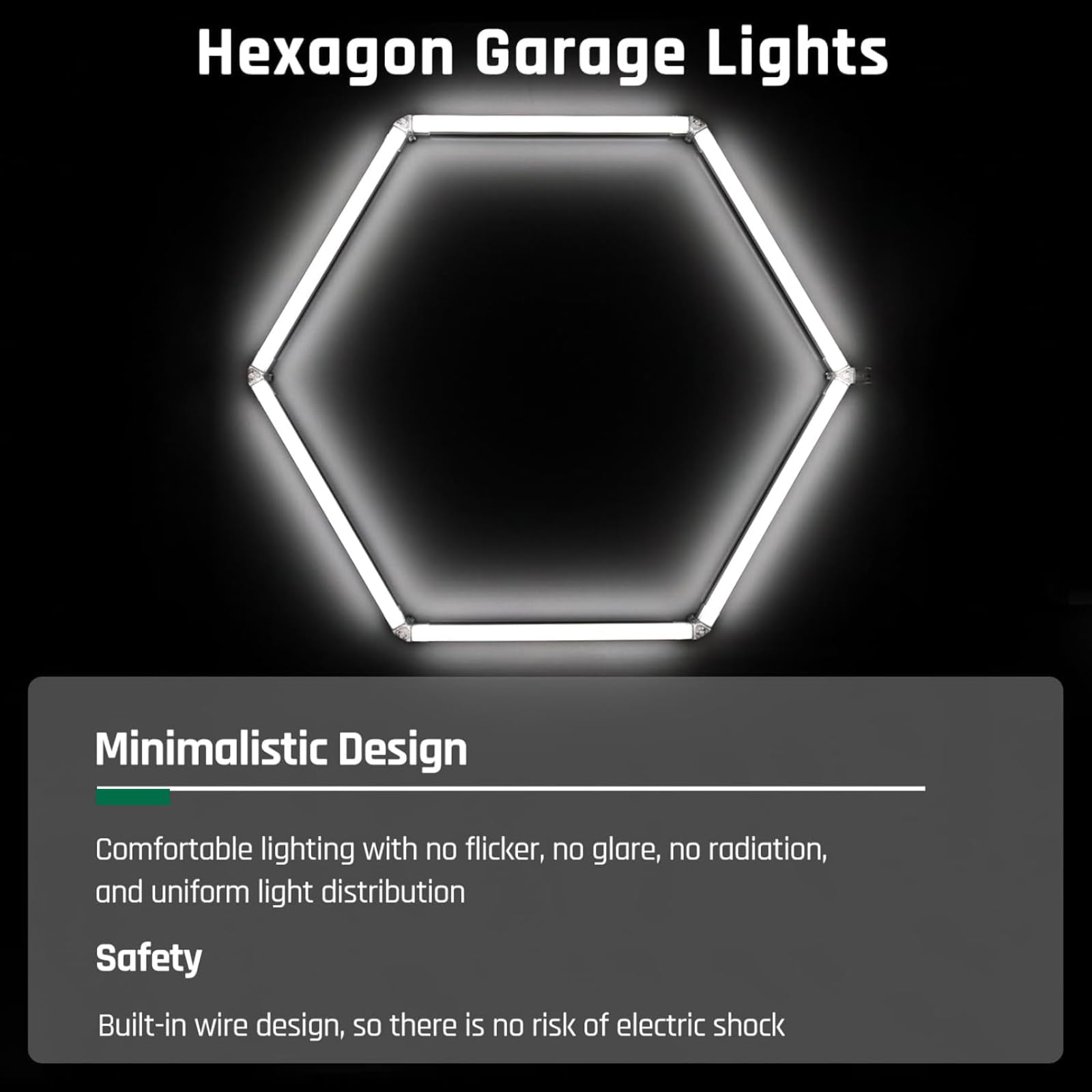 14pcs Hexagon Waben LED Licht mit Rahmen, super helle reine weiße LED Garage Werkstatt Beleuchtung