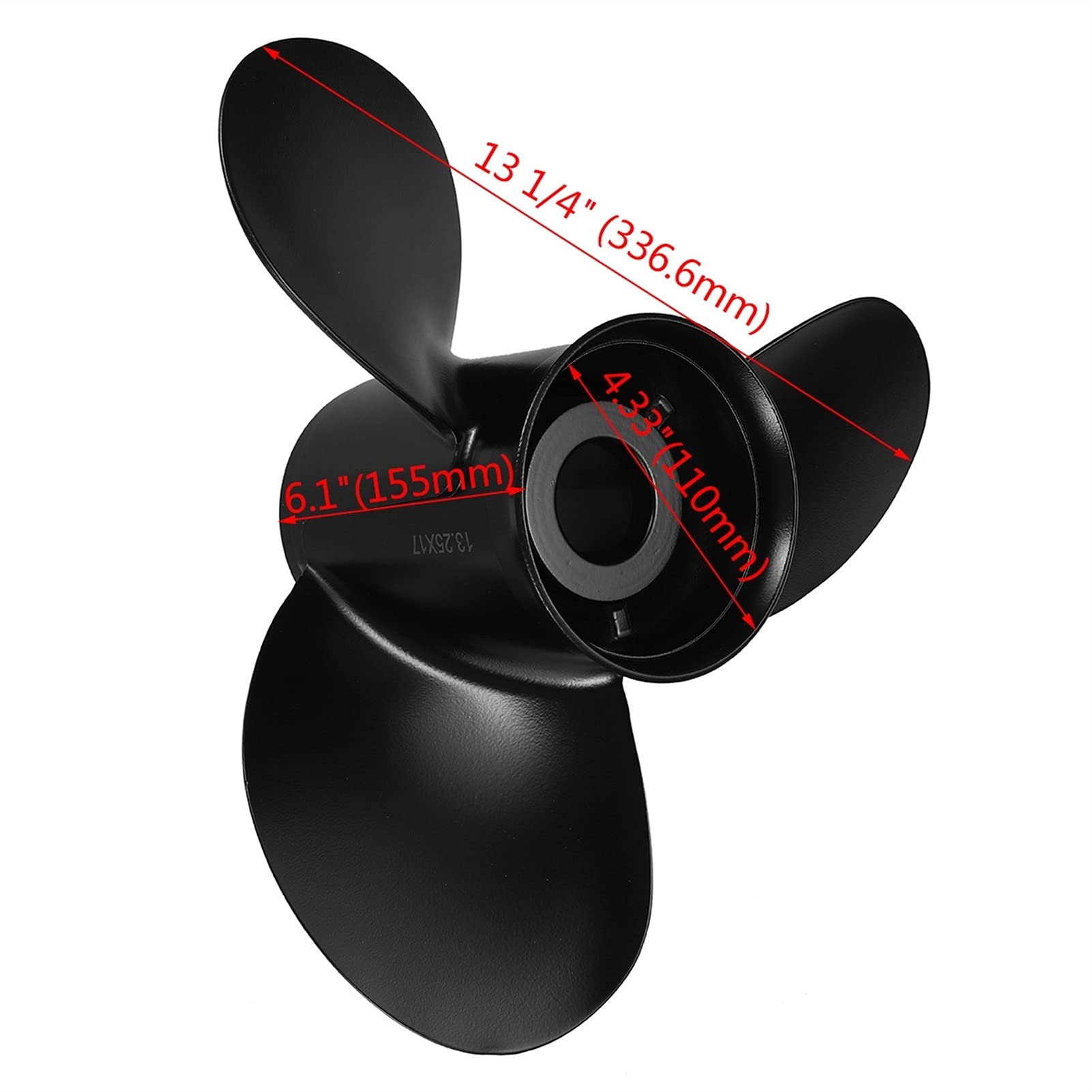 Elica fuoribordo per barche marine, 13,25 x 17, in lega di alluminio, design a 3 lame, adatta a motori da 60 125 HP, set completo di accessori per una navigazione fluida