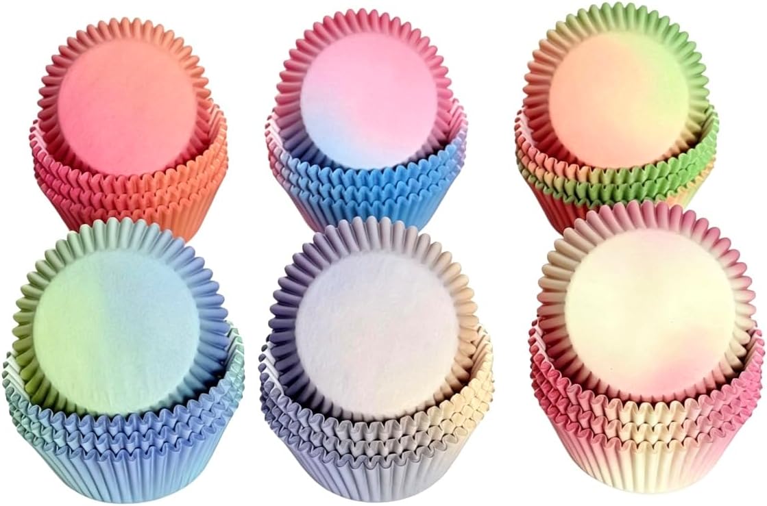 xxikhhikxx 600 baking cups, rainbow cupcake liners, colorful gradient wrapping paper for standard baking trays, non stick and fun options - suitable for parties or daily desserts.
