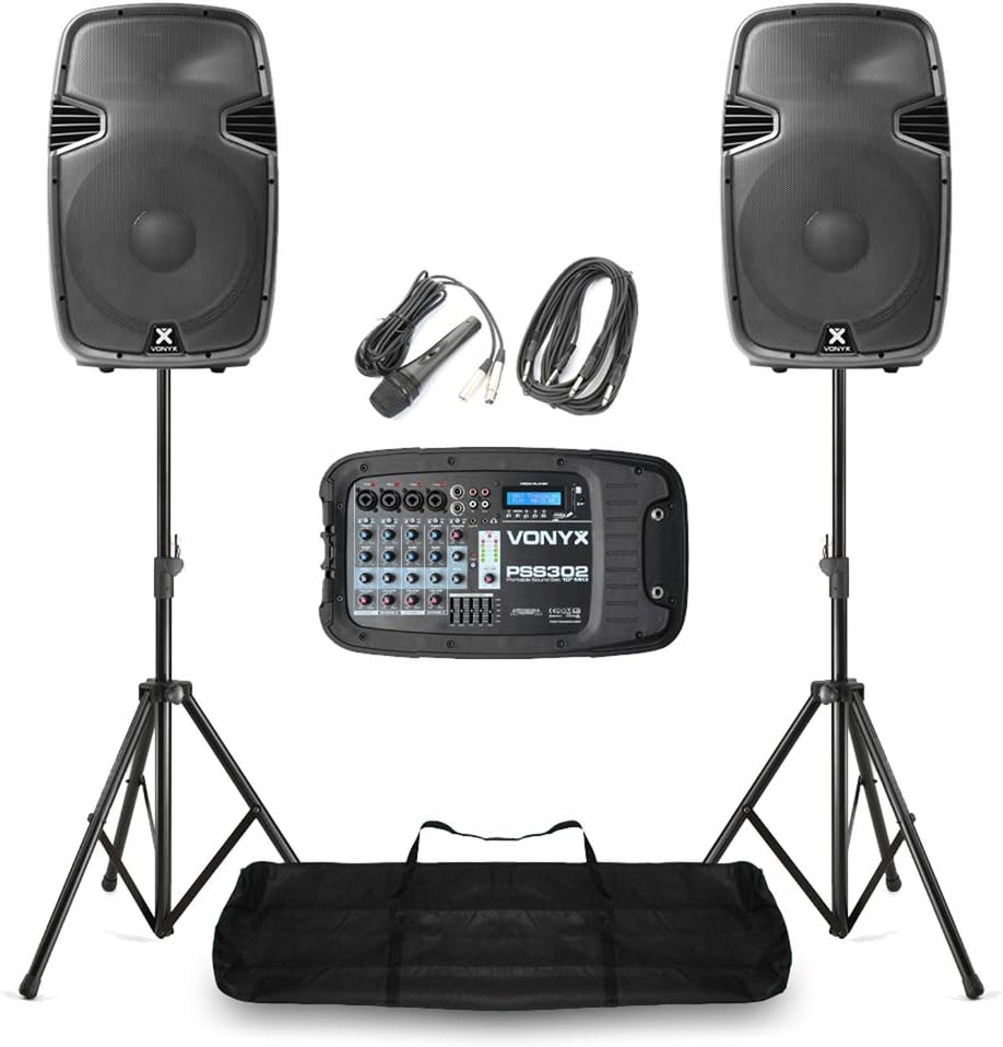 VONYX PSS302 PA System Package with 10" Speakers, Mixer, Microphones & Stands – Complete Band Setup, Ideal for Live Music Events & Performances
