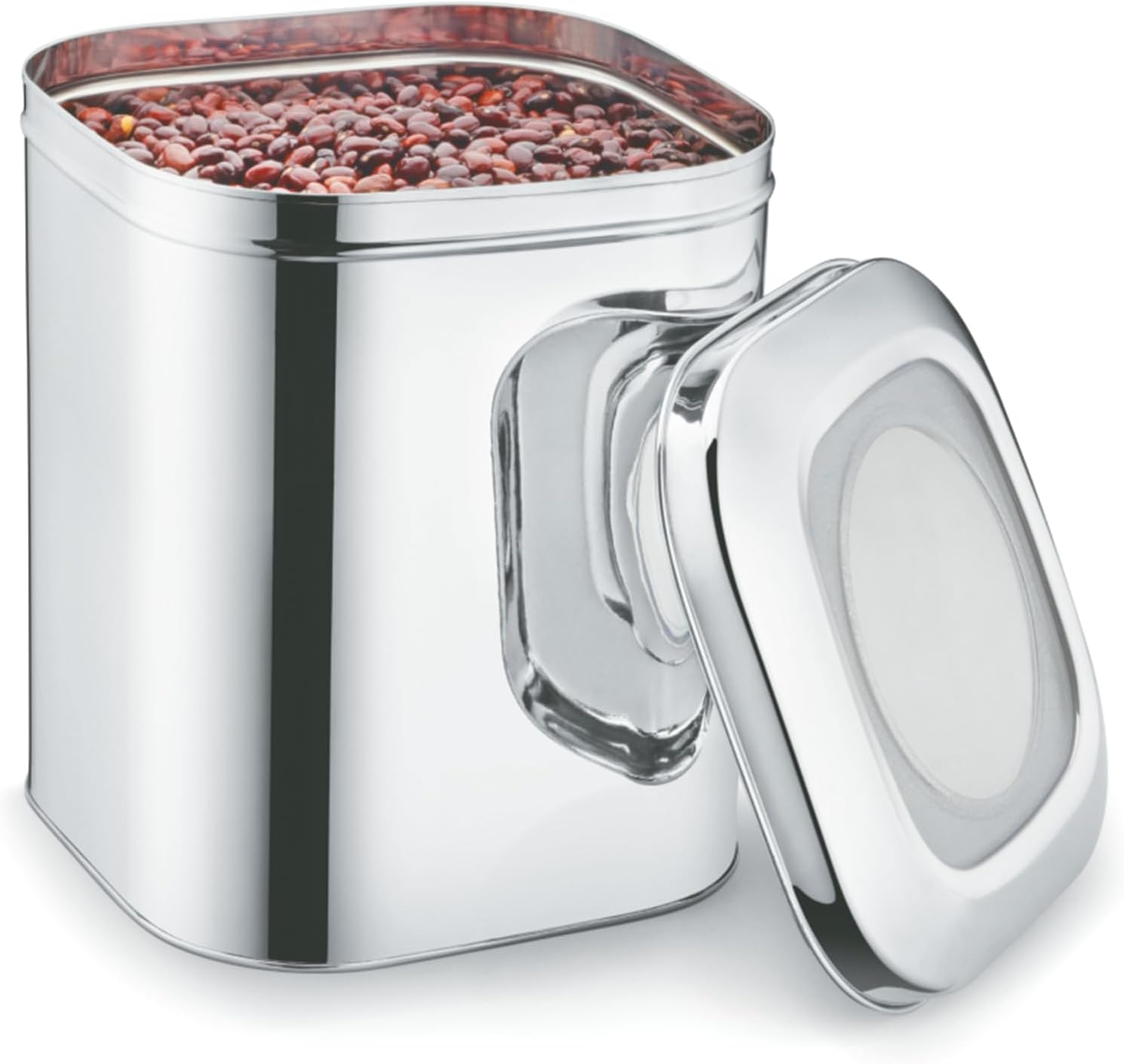 JVL Stainless Steel Square Cube Store Storage for Kitchen, 4.8 L (Silver)