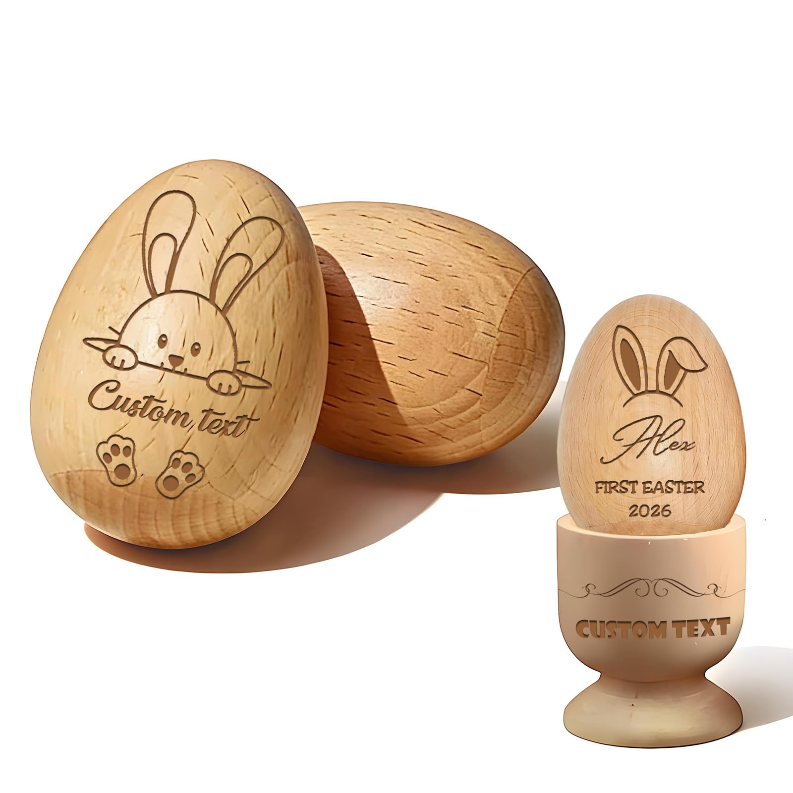 RSQGT Personalized Musical Easter Egg Shaker, Custom Engraved Wooden Easter Eggs Decor 2026, Easter Basket Stuffers, First Easter Gift for Boys Girls (Personalized wooden eggs)