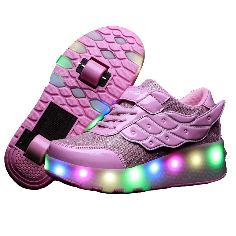 Scarpe LED,Scarpe da Skateboard a LED Light-UP,per Ragazze Unisex per Bambini,Ruote Doppie Singole,Luce 7 Colore Ricaricabili USB,Scarpe da Cross Sportive All'aperto