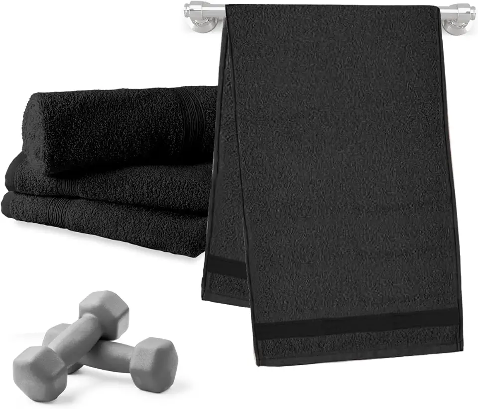 Jogo 04 Unid. Toalha de Rosto Esportiva para Academia 100% Algodão Máxima Absorção (Preto)