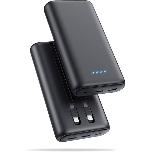 Upgraded Portable Charger 40800mAh Power Bank - Portable Battery with 2 Built in Cables,PD 25W USB C Fast Charging Battery Pack Compatible with iPhone 17 16 15 14 13 Android Phone etc-Black