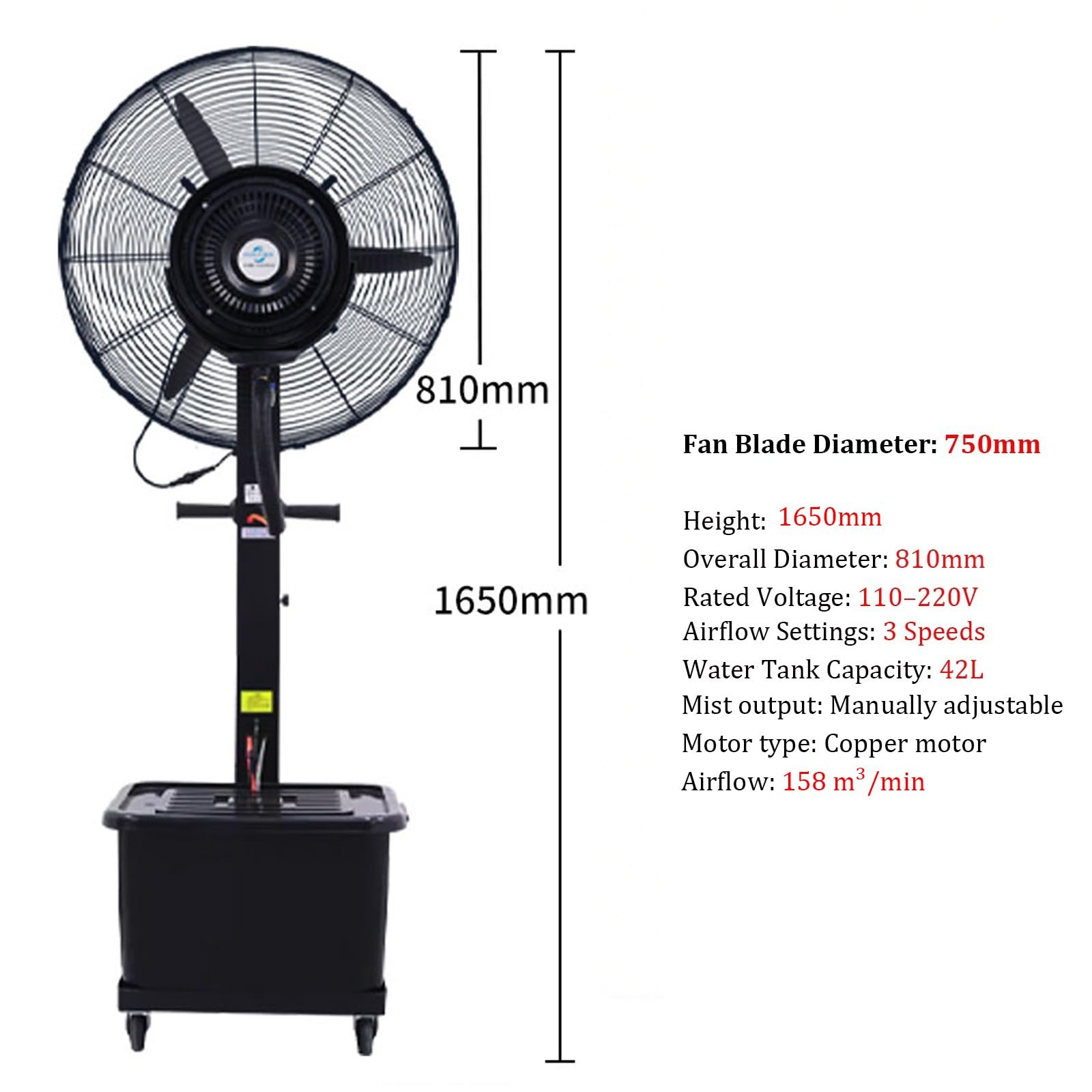 Ventilatore nebulizzatore da esterno commerciale, oscillante, a piantana, con nebulizzatore per patio
