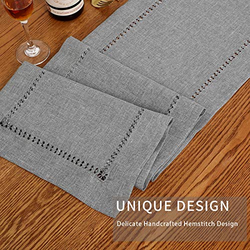 Tosewever Decorative Hemstitch Linen Table Runner Farmhouse Style Tabletop Collection Handcrafted Table Runners for Everyday Dining Wedding Party Holiday Home Decor (14 x 72 Inches, Grey) by Tosewever - Image 6
