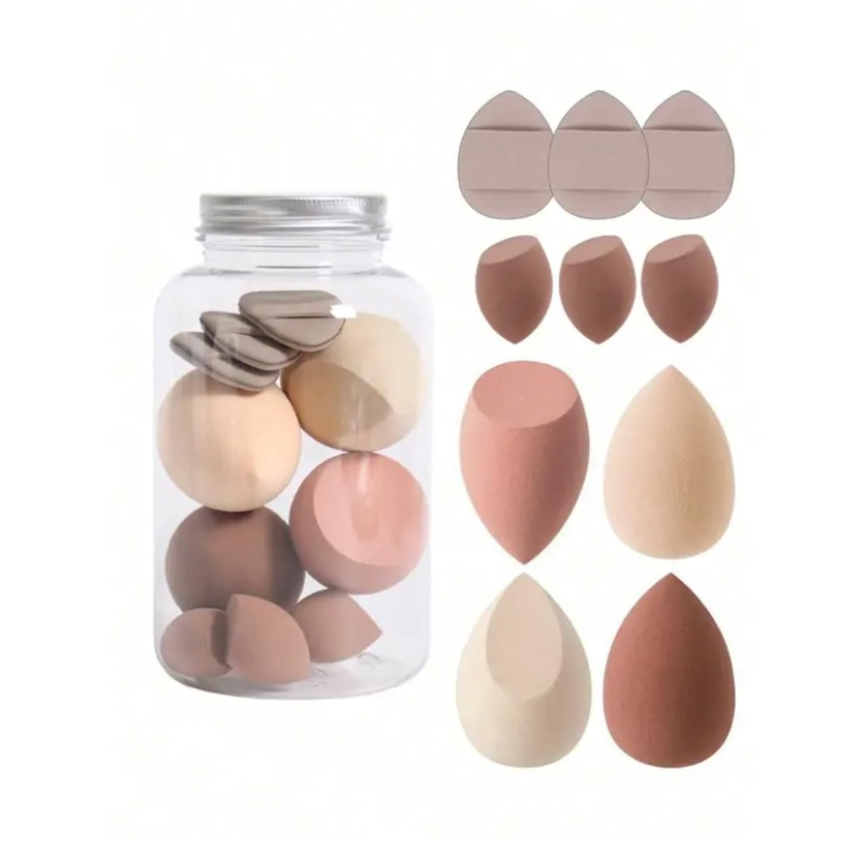 10Pcs Makeup Sponges Set With Storage Jar,Including 4 Blenders, 3 Mini Beauty Blenders, 3 Mini Finger Cushions For Liquid, Cream & Powder, Multicolor Makeup Sponge Set for All types Of Skin-image-9