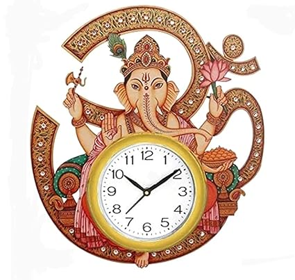 D Square Ganesh Ji Wooden Wall Clock for Home/Office/Classroom/School Decor Wall Clock 12 Inch Quartz Quality