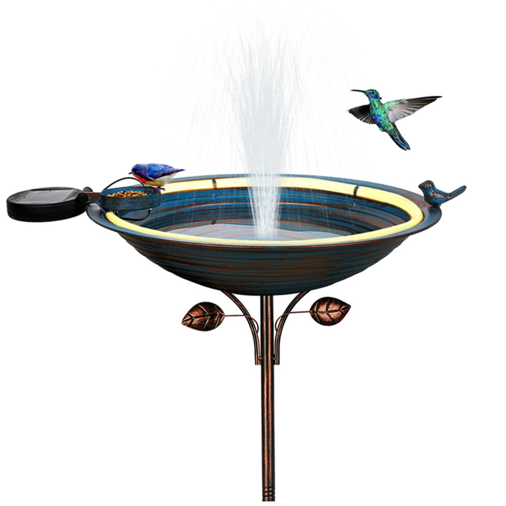 Abbeveratoio per uccelli ad energia solare, fontana per uccelli da 38,1 cm, con luci a LED, vasca per uccelli da giardino con fontana per esterni