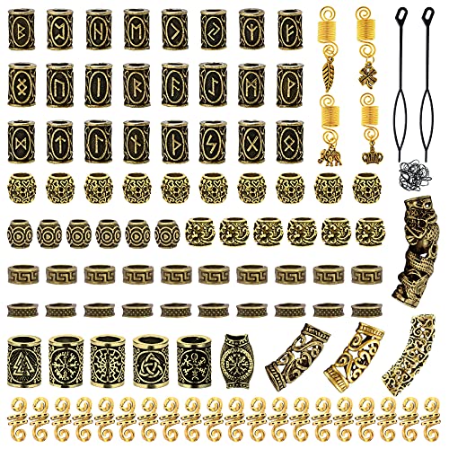 Showgeous 100 Pcs Viking Beard Beads Antique Norse Hair Tube Beads Metal Dreadlocks Beads for Hair Braiding Bracelet Pendant Necklace DIY Hair Braid Jewelry Hair Decoration (Ancient Gold)
