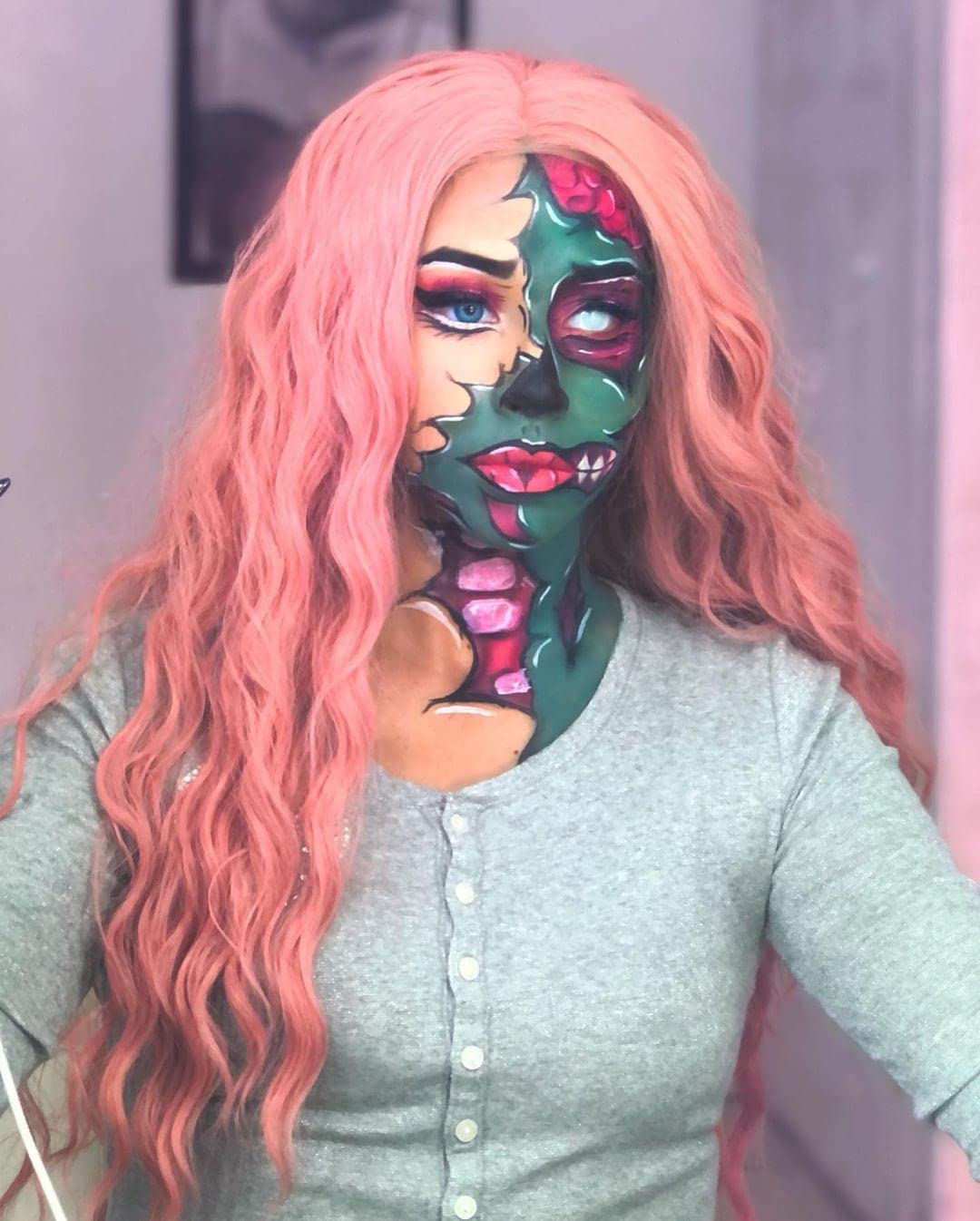 RDY Pink Wavy Synthetic Lace Front Wigs for Women Girls Long Loose Wave Wig with Middle Part Heat Fiber Hair Soft Swiss Lace Daily Wear Cosplay Beauty Looking Wig 150% Density (24inches, Pink)