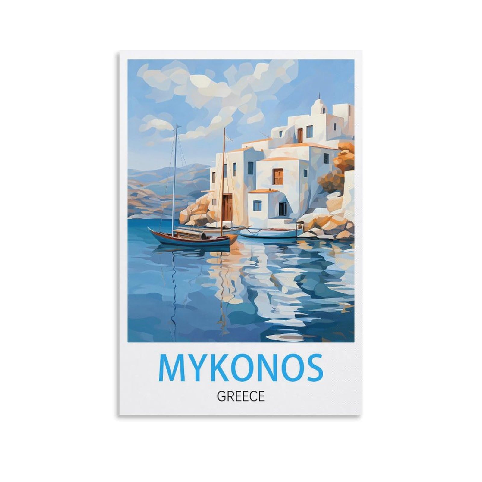 Lolwnni Unframe-Style Mykonos Greece Vintage Travel Poster 08X12inch(20X30cm) Canvas Wall Art Print Picture Paintings For Living Room Bedroom Decor