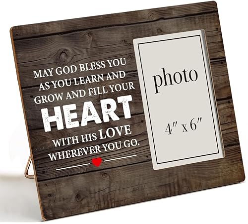 Regalos de bautismo para niños y niñas, marco de fotos de bautismo, marco de fotos de madera con texto en inglés "May God Bless You" (para fotos de