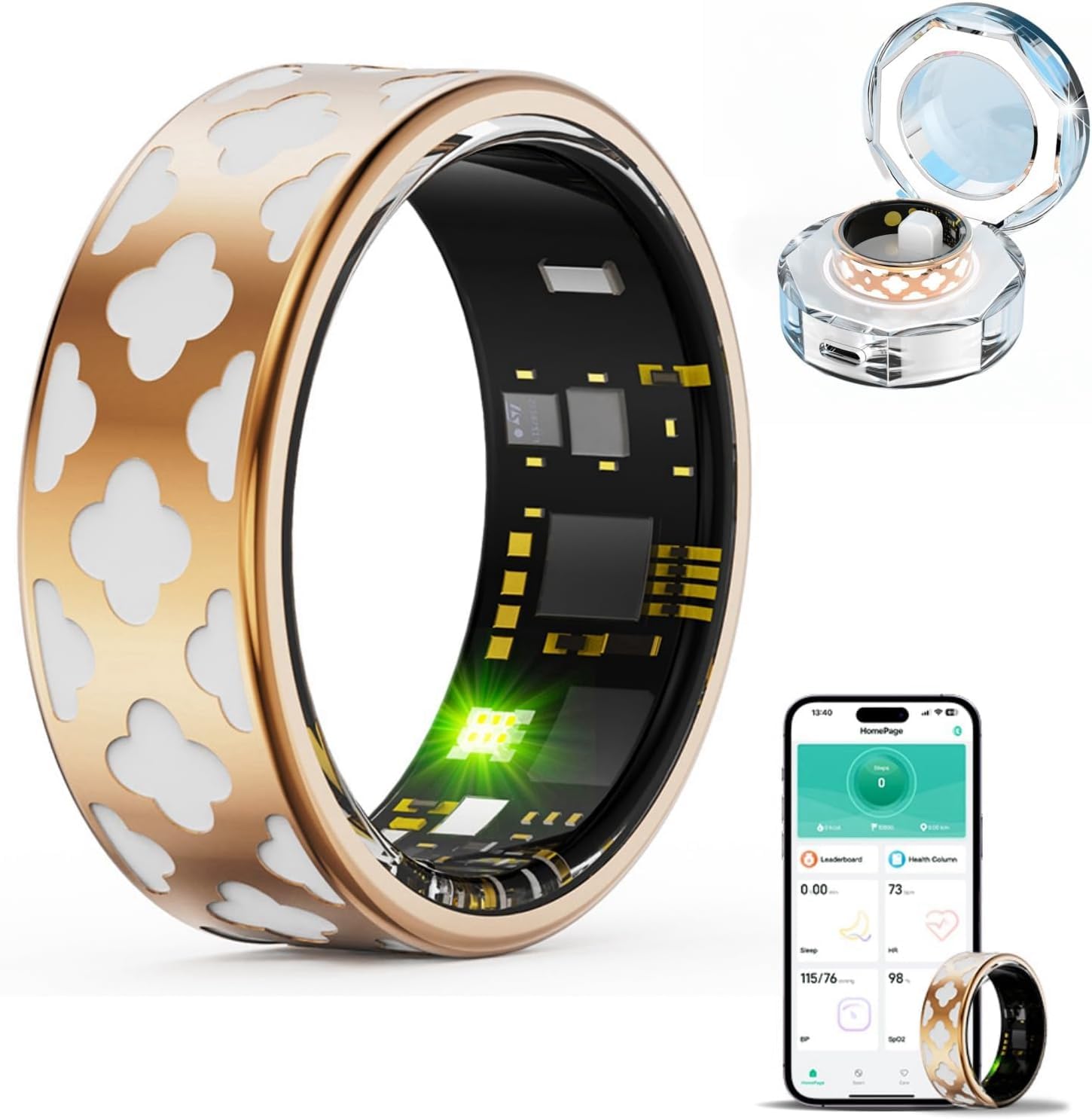 Bague Connectée Smart Ring Orbyt - Taille 8 - Moniteur De Sante Frequence Cardiaque Oxygene Sanguin Sommeil Batterie De 15 Jours Noir