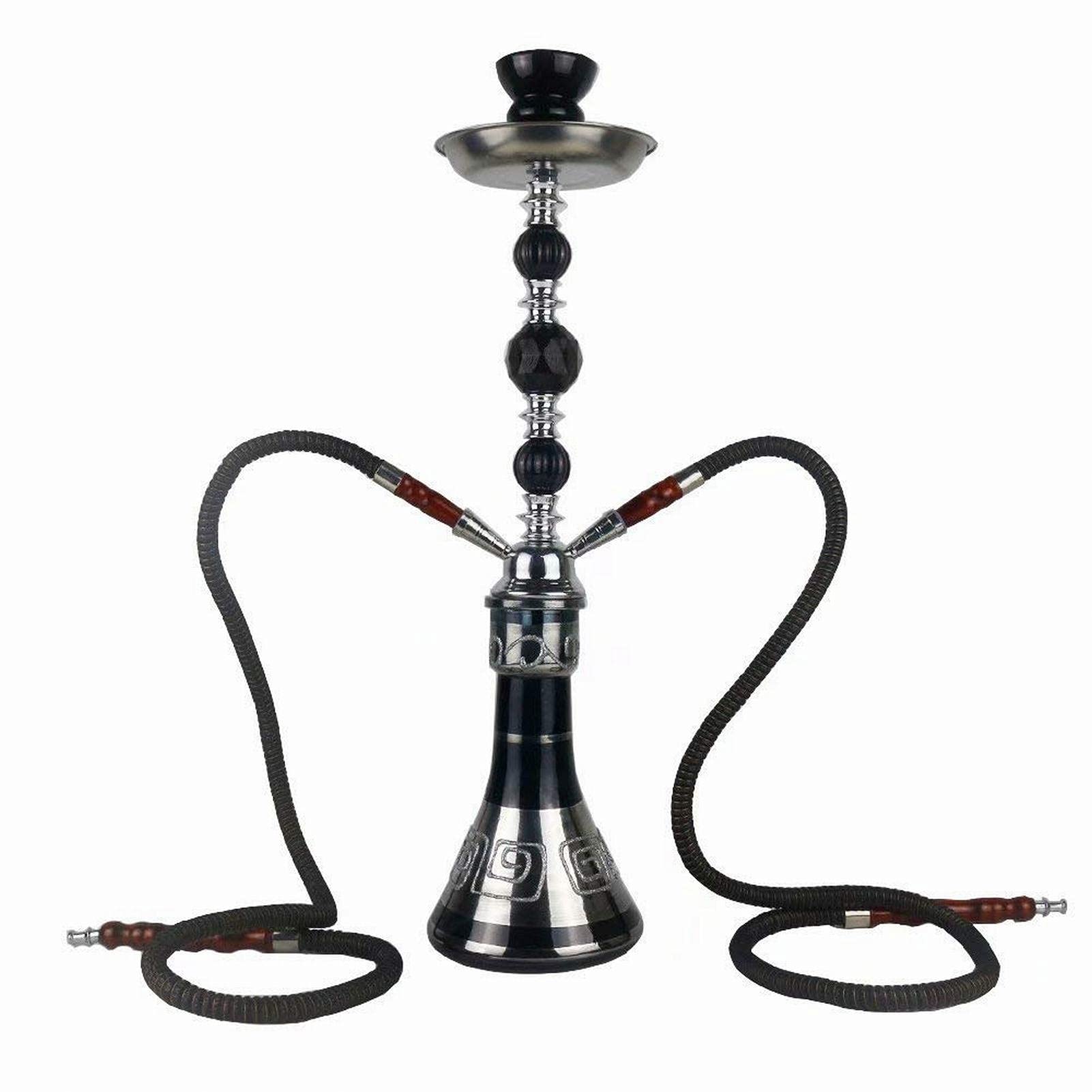 Shisha Set 2 Mangueras Hookah De Vidrio Con Manguera De Cachimba De Silicona Lavable Pantalla De Cuenco De Cachimba De Arcilla Soporte De Carbón Elegante Pinzas Para A