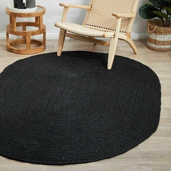 Tapis ovale en jute fait à la main Noir 2,4 x 3,4 m