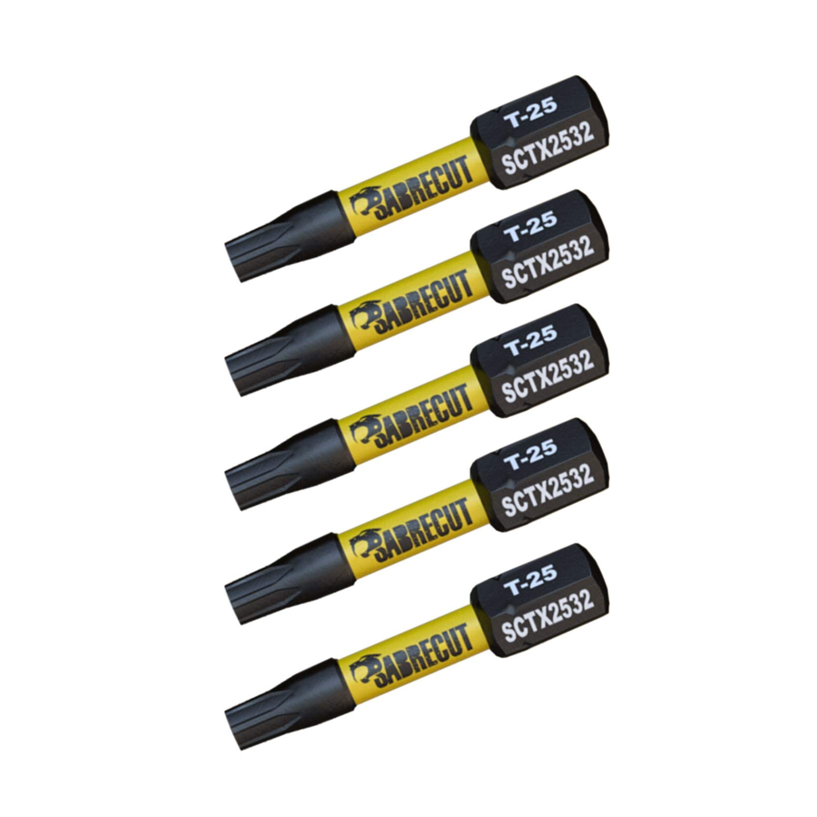 SabreCut Schraubendreher-Bits T10 TX10 – 32 Mm, Manipulationssicher, Magnetisch, 5 Stück, Für Schlagschrauber