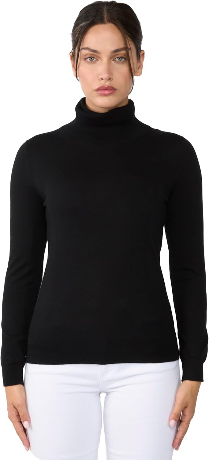 JENNIE LIU Womens 100% Cashmere Turtleneck Sweater | Tissue Weight Cashmere Sweaters for Women