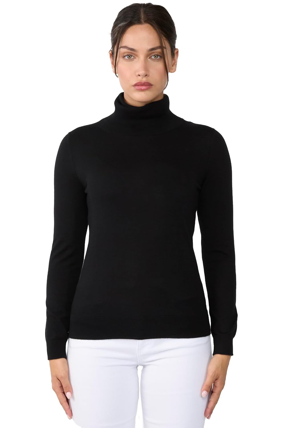 JENNIE LIU Womens 100 Cashmere Turtleneck Sweater Tissue Weight Cashmere Sweaters for Women