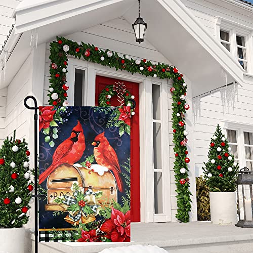 Esttop Cardinal Christmas Garden Flag, Poinsettia & Mail Box Polyester Vertical Double Sided 12.5X18 Inch Yard Flag, Outdoor Christmas Decorations Farmhouse Decor #TOP6