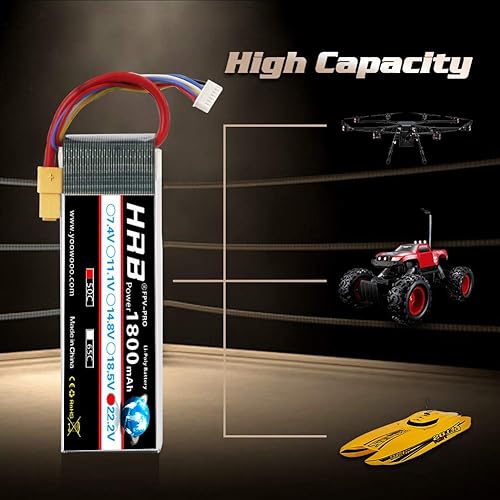 Miniatura 2 de HRB 2 baterías LiPo de 1800 mAh 6S 22.2 V 50C con enchufe XT60 compatible con helicóptero RC, avión, coche, barco, camión