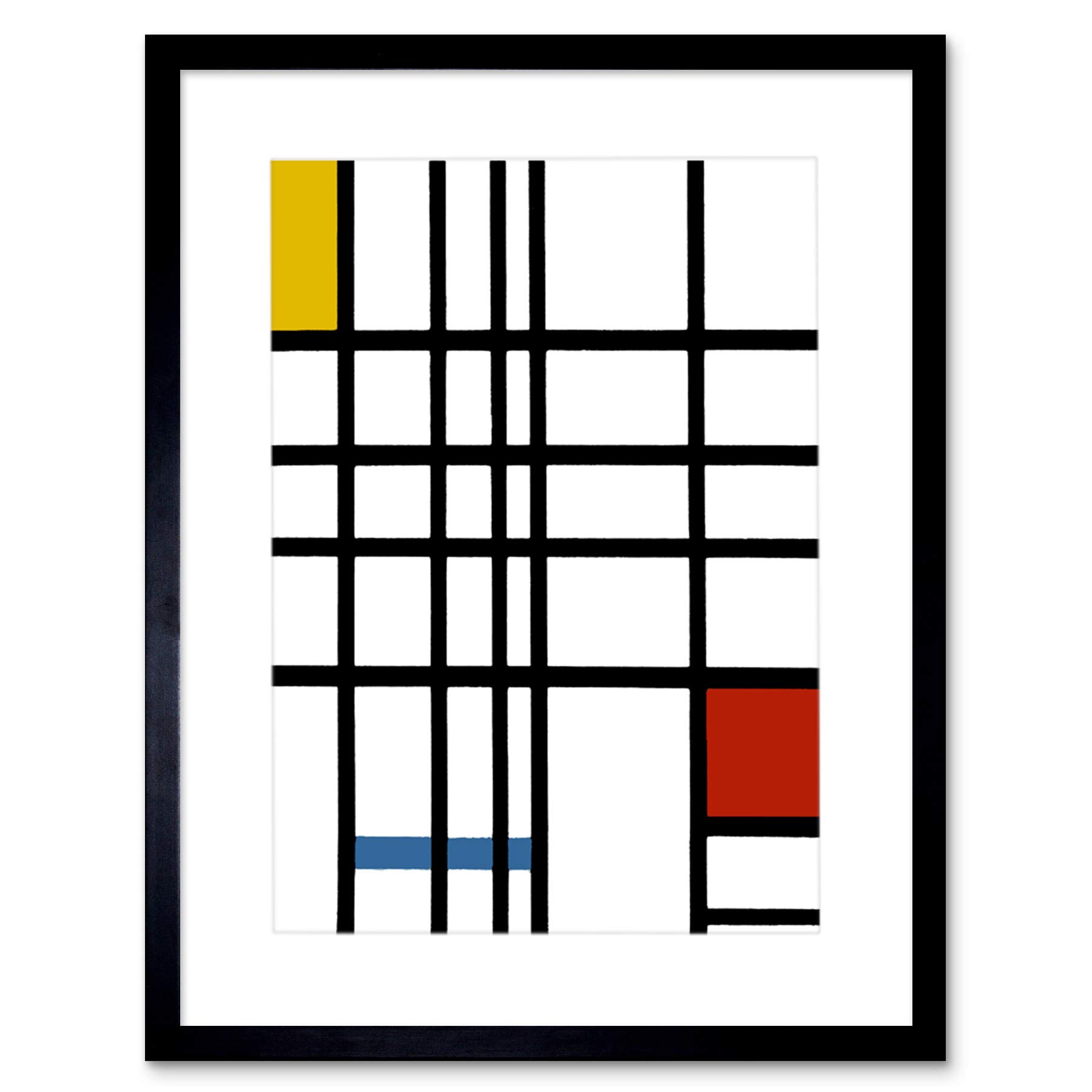 Wee Blue Coo Piet Mondrian Composition Yellow Blue Red Artwork Framed Wall Art Print 12X16 Inch