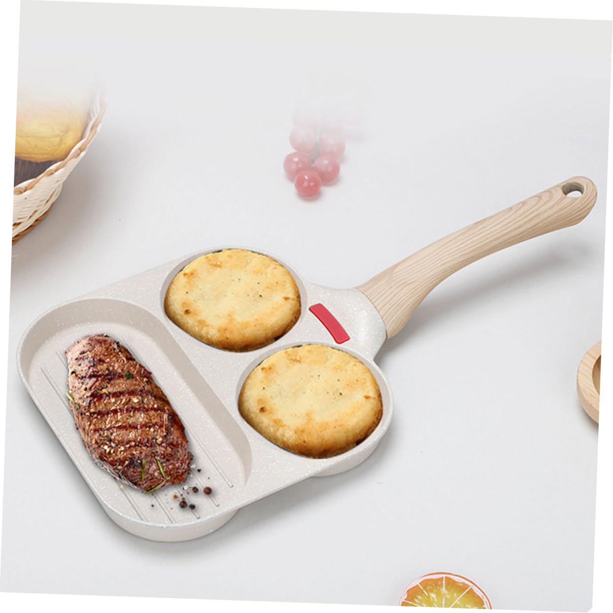 LIFKOME Padella Antiaderente in Pancake e Multifunzione Alluminio per Lega Beige Sicura Forma Ovale e Rotonda Cucina Domestica e Ristorante