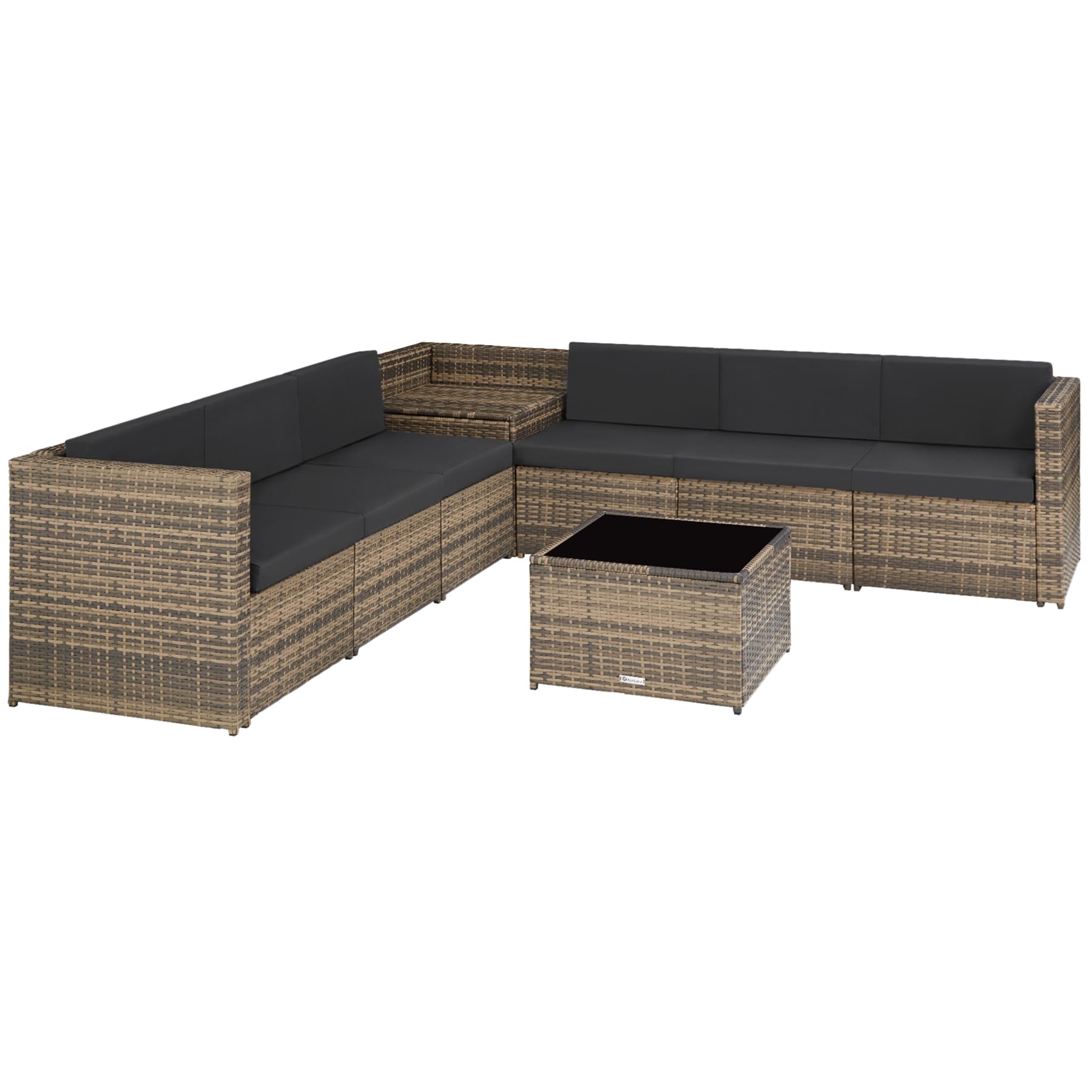 TecTake® Conjunto Jardín de Ratán, Muebles Jardín Exterior 6 Sillones, 1 Mesa Cristal, 1 Baúl Almacenamiento, Conjunto Terraza Resistente a la Intemperie, con Cojines, Estructura en Acero - Natural