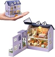 Vista 15 de Kit de Muebles de Casa de Muñecas de Madera en Miniatura DIY, Mini Casa de Muñecas Hecha a Mano con LED, Escala 1:24, Juguetes de Artesanías