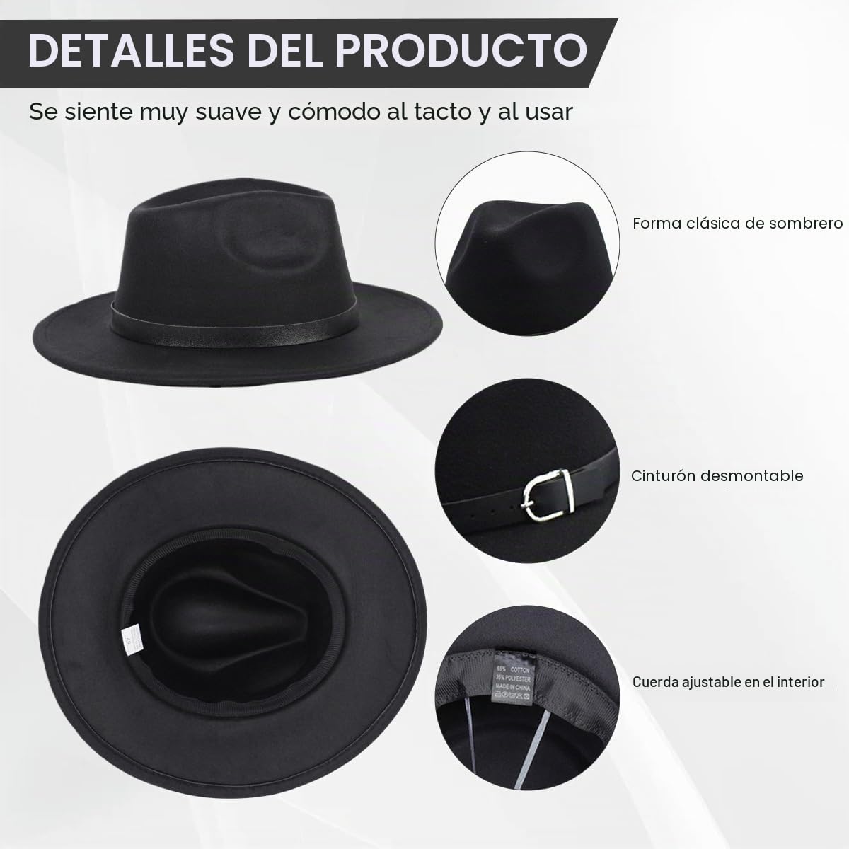 QUUPY Sombrero Fedora clásico de ala ancha con hebilla de cinturón, sombrero de Panamá de fieltro para mujeres y hombres (rojo)