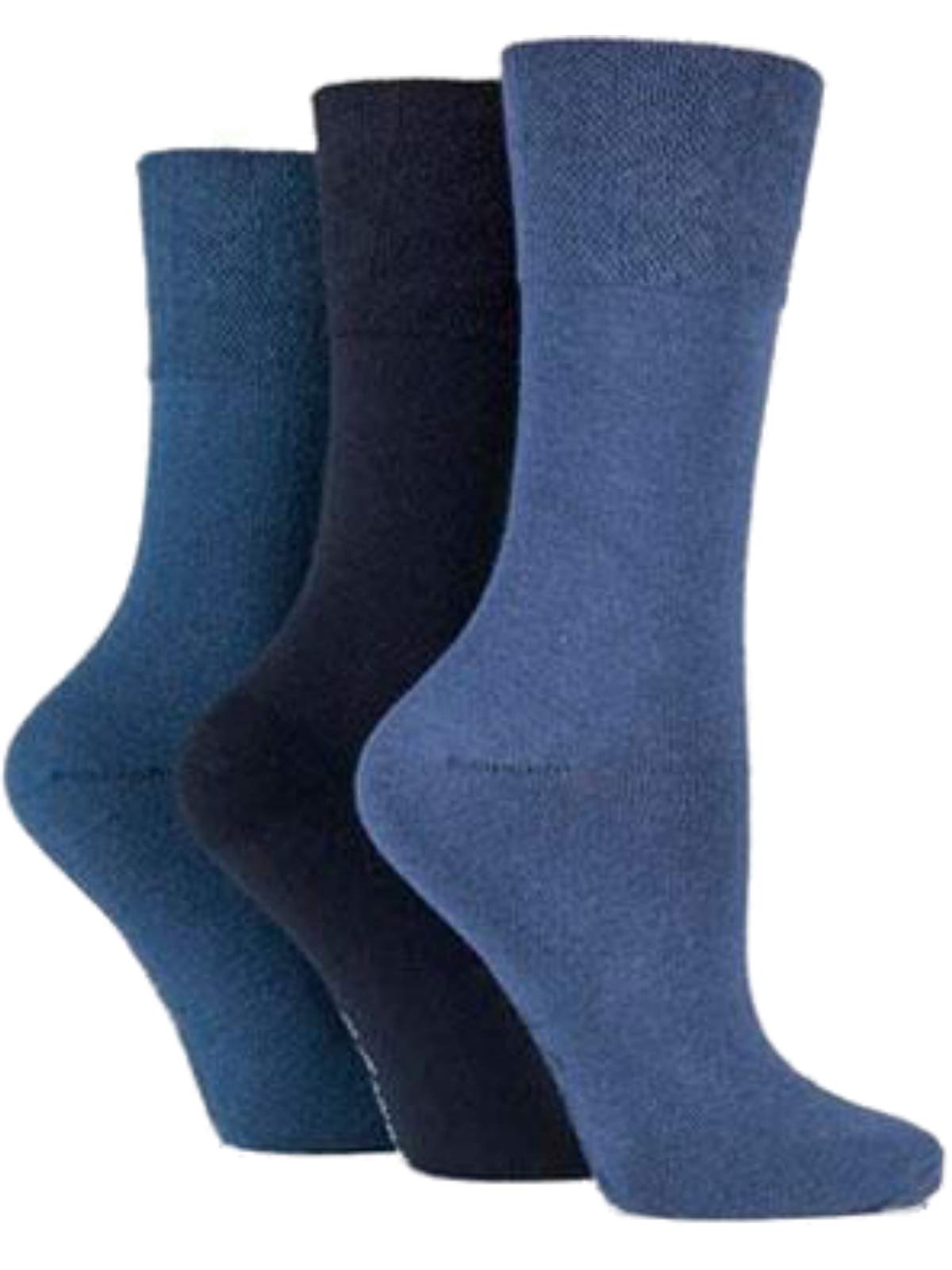 3x Pairs of Ladies Womens Gentle Grip Diabetic Socks Honey Comb Top/UK 4-8 Eur 37-42 (Dark Blues)