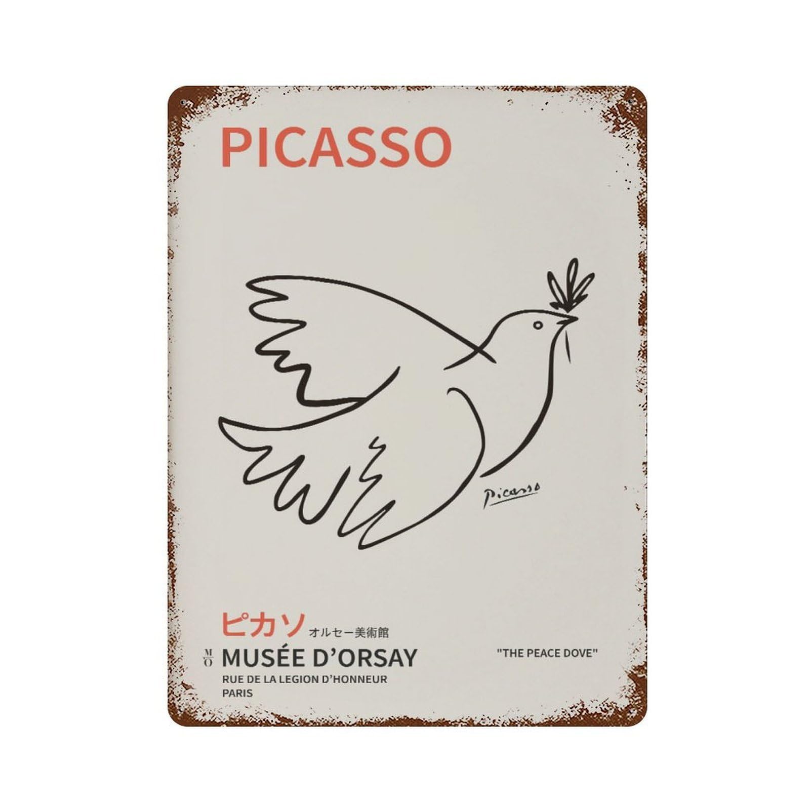 xiaoxiaoshen Picasso - Peace Dove, Minimalist Line Drawing, Ideal Gift Wall Decor Art Metal Tin Poster Modern Home Decor Art Home Bar Shop Decorations Vintage Sign 40x30cm
