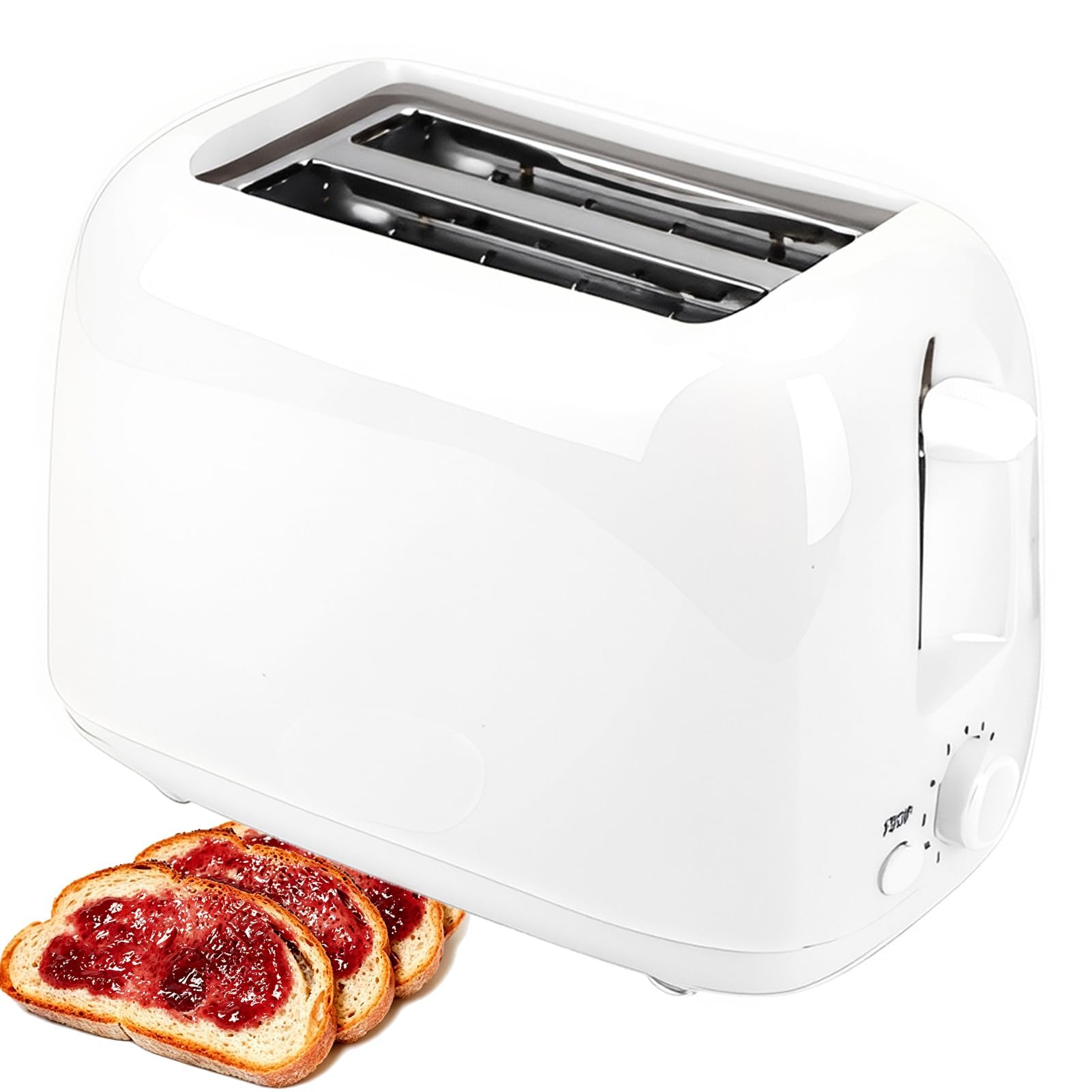 Tostadora de 2 rebanadas de 650 W, tostadora de desayuno doméstica con 6 configuraciones de sombra y bandeja para migas de pan extraíble, centrado automático, ranura para hornear ensanchada de cream