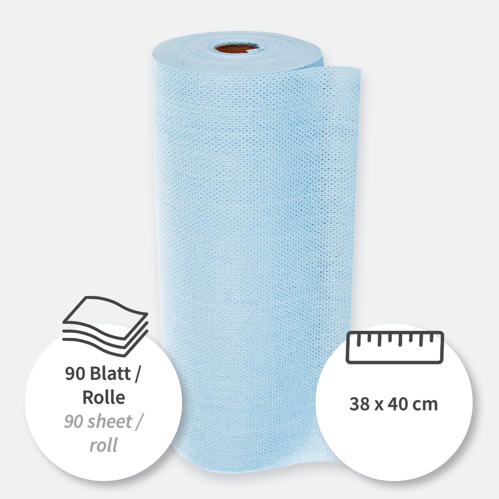 4 Stück Hygoclean Reinigungstücher Hygotex | Viskose, Kleinrolle, blau, L: 38cm, B: 40cm, Ø: 17cm, Abrisse: 90, Karton, Reinigungstücher, Poliertücher, Wischtücher