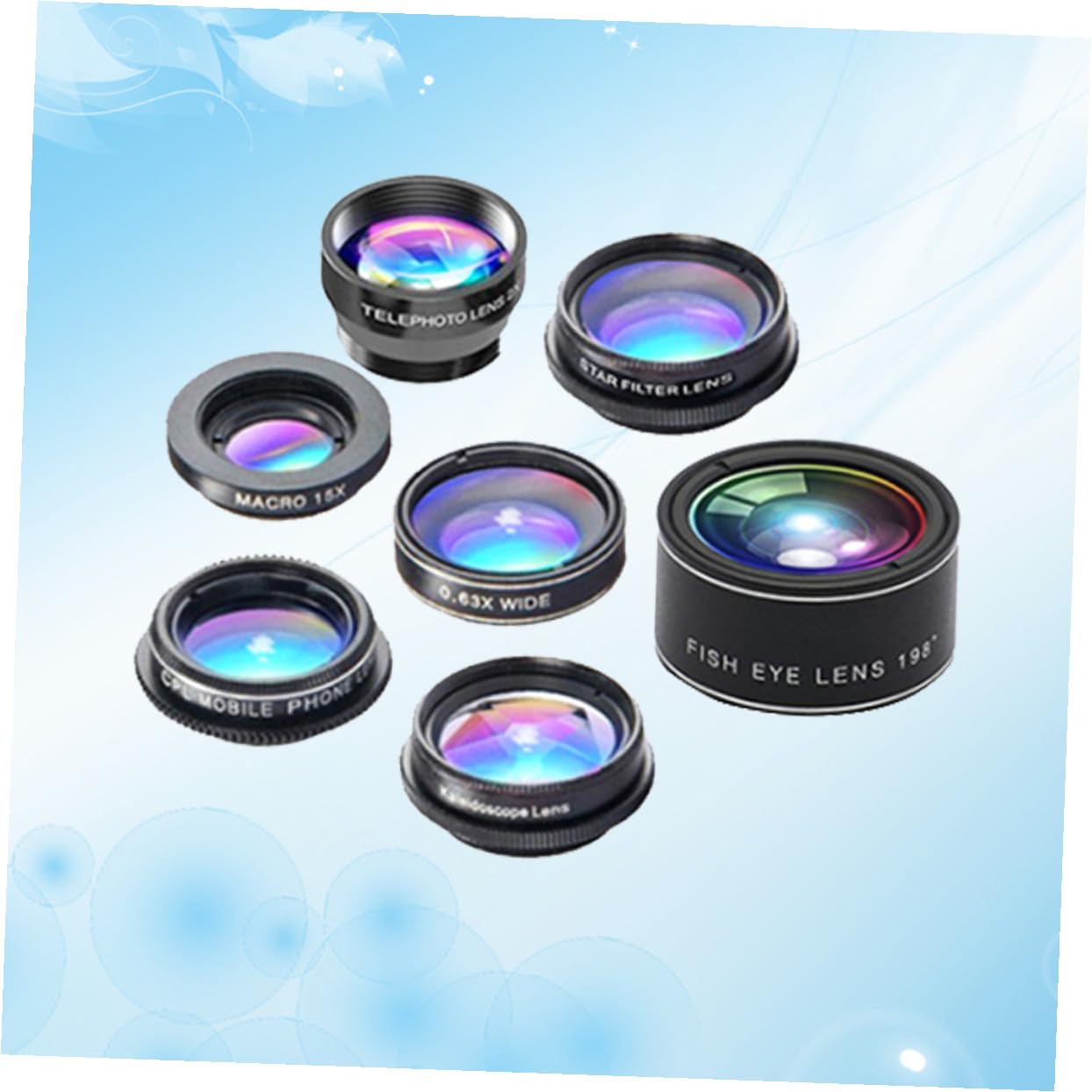 Housoutil Kit De 2 Lentes para Teléfono Móvil 7 En 1 con 7 Funciones: Ojo De Gran Angular Macro Polarizado Luz De Estrellas Caleidoscopio.