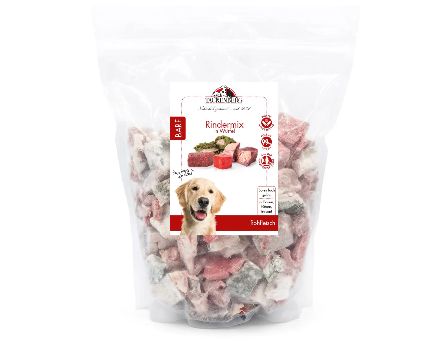 TACKENBERG Barf Rindermix, gewürfelt – Frostfleisch für Hund, 10 x 1000 g