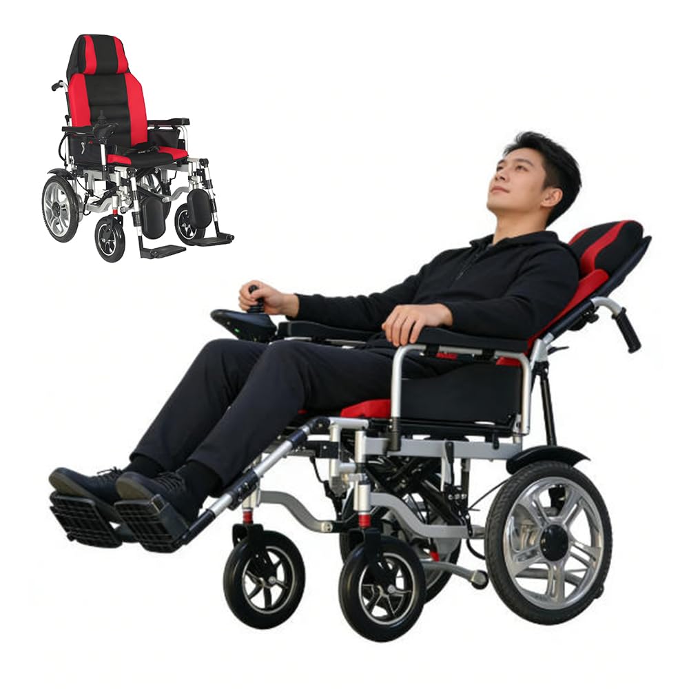 Silla de ruedas eléctrica plegable reclinable con control remoto para adultos, con potencia de 500 W, asiento ergonómico, batería de larga duración de 20 AH y ajuste de ángulo de hasta 150 kg.