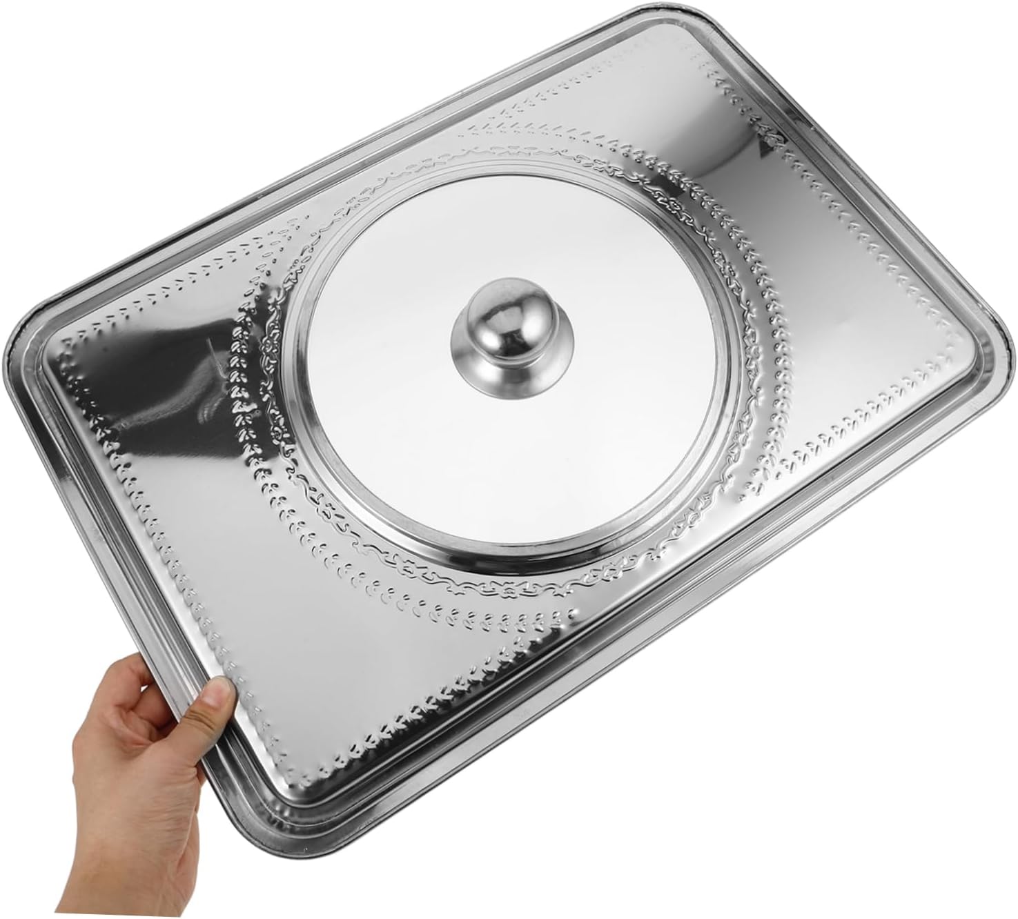 Stainless Steel Food Plate Lid Serving Pan Cover for Buffets Weddings and Family Gatherings Easy to Clean Preserves Food Freshness