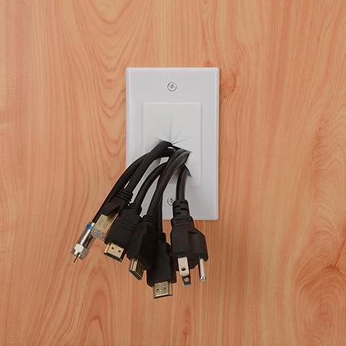 Miniatura 7 de YOEMELY Placa de pared para cables blanca con soporte de placa de pared, kit de organización de cables integrado con paso de silicona flexible para